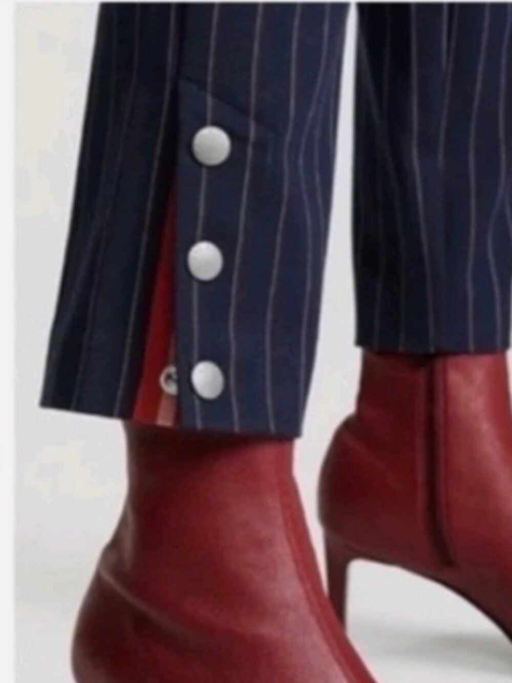 Rag & Bone Simone Cropped Side-Snap Pants Navy Red Pinstripe – Size 2 - Picture 3 of 9